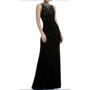 Mac Duggal Black Beaded Halter Neck Maxi Dress